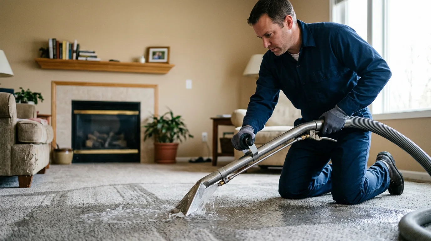 Water damage restoration technician working near Grovertown, IN